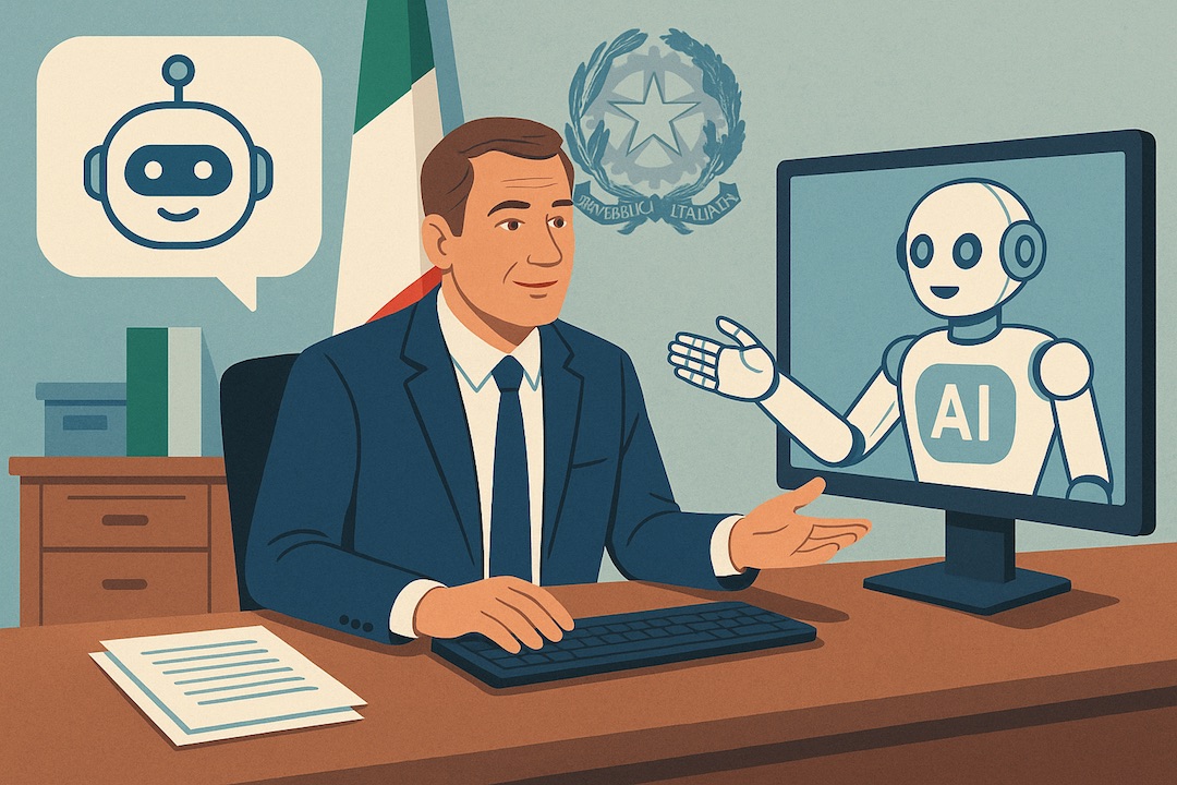 Funzionari pubblici che usano interfaccia IA in ufficio europeo