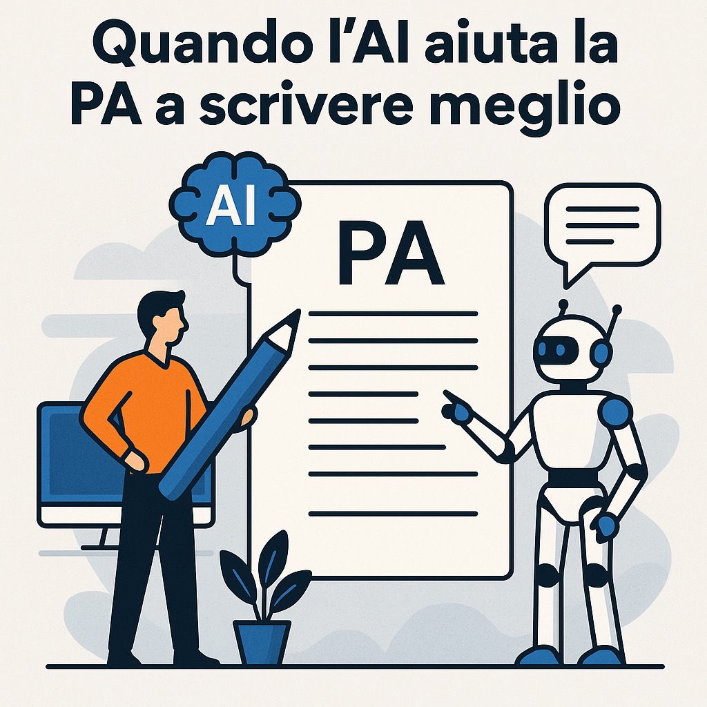 Immagine generata da ChatGPT (prompt: illustrazione per Quando l'IA aiuta la PA a scrivere meglio)