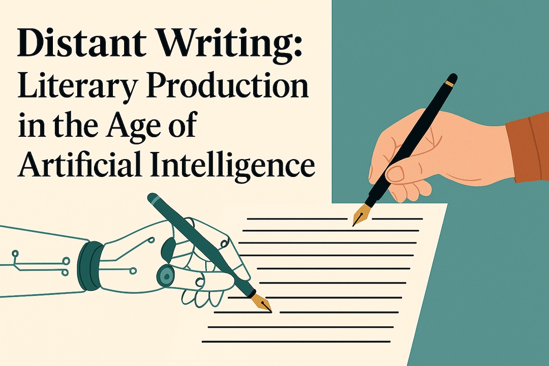 Distant Writing: Literary Production in the Age of Artificial Intelligence, cover realizzata in chatgpt da Michele Fiaschi